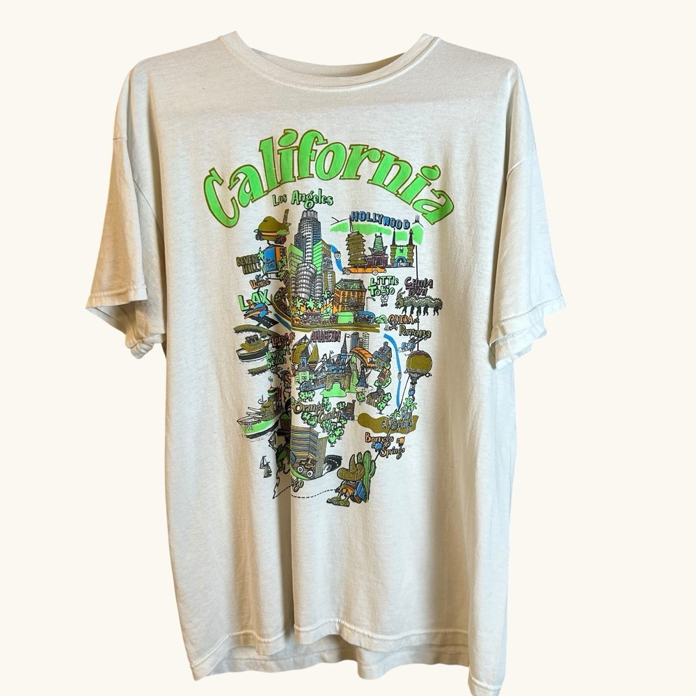 Vintage California Map Graphic T Shirt XL Fruit of the Loom Heavy Cotton USA